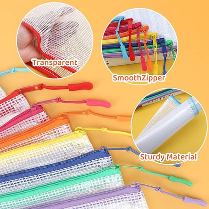 20pcs Mesh Zipper Pouch Bags, Puzzle Bags, A3 17x12 Inches Large Reusable Pouches for Organizing Classroom and Storage, Extra Large Zipper Pouch, Board Game Storage