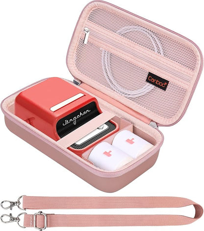 Canboc Carrying Case for NIIMBOT B21 Label Maker, Portable Bluetooth Thermal Label Printer Bag with Removable Shoulder Strap, Mesh Pocket fit Printer Labels, USB Cable, Rose Gold (Case Only)