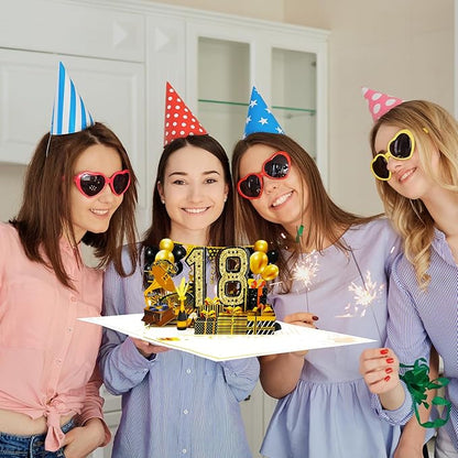 18th Birthday Card for Men Women, 3D Pop Up 18th Birthday Gifts Cards for Him Her, Back In 2007 Funny 18 Year Old Birthday Decorations, Black Gold