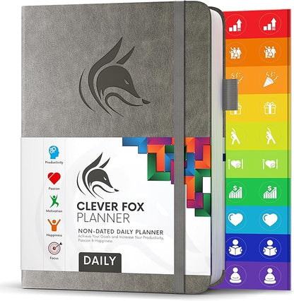 Clever Fox Daily Planner – Undated Planning Notebook with Hourly Schedule & to-Do List – Personal Day Task & Work Organizer, 6 Months (Gray)