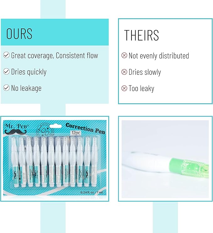 Mr. Pen- Correction Pen, Correction Fluid, Pack of 12, Correction liquid White, White Correction Fluid, White Fluid, White Correction Tape Pen Fluid