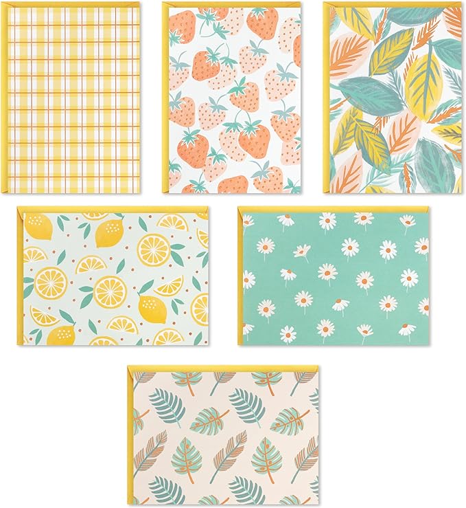 Hallmark Blank Cards Assortment, 24 Cards with Envelopes (Citrus, Greenery, Gingham, Strawberries) for Easter, Mother's Day, Any Occasion
