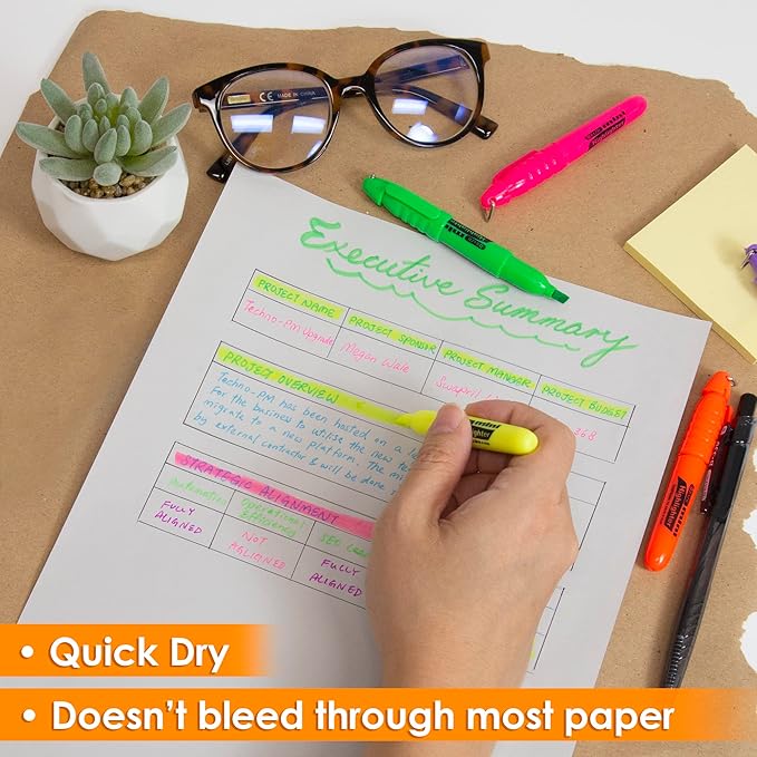 BAZIC Mini Highlighter Pen Chisel Tip Broad Fine Line Highlighters, Unscented Highlighting Coloring Marker (5/Pack), 144-Packs