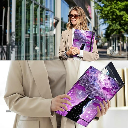 PU Leather Padfolio Folder Clipboard Portfolios Organizer Conference Document Organizer with Business Card Holder Storage Clipboard Writing Pad,Hipster Cat Galaxy