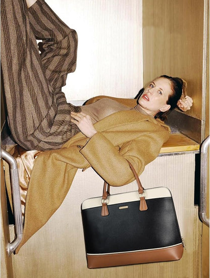 Telena Laptop Tote Bag for Women, 15.6 Inch Shoulder Tote Bag Leather Briefcase for Women, Large Capacity Handbag Bags