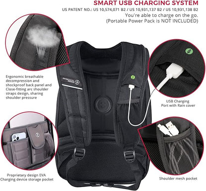 Swissdigital Design TSA Laptop Backpack Men's USB Charging Port Large Capacity Business Travel Backpack Black| With Apple Find My Network (TERABYTE J16BTFB-41) One Nation One World