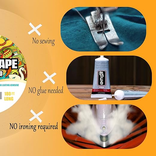 Fabric Tape - Strong Double-Sided Adhesive Cloth Tape, No Sewing or Ironing, Gluing, Alterations and Hemming - 2/5 Inch Wide 180FT Long