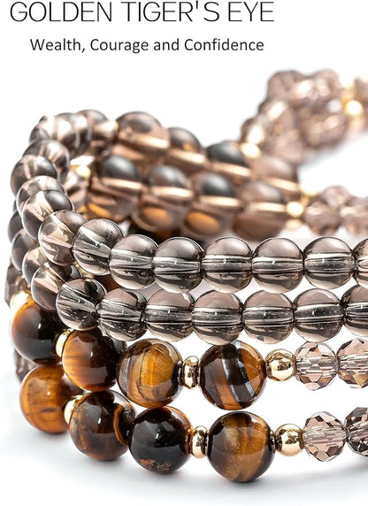 Lanyards for ID Badges and Keys,Natural Stone Beaded Teacher Lanyard for Women,Retractable Lanyard with ID Holder Cute Lanyards for Teachers（Brown）