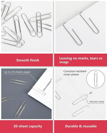 PAPERPAL Jumbo Paper Clips Smooth, 300 Large Paperclips (3 Boxes of 100 Each), Paperclips for Office School & Personal Use, Daily DIY, 2" Silver Paper Clips Jumbo Size