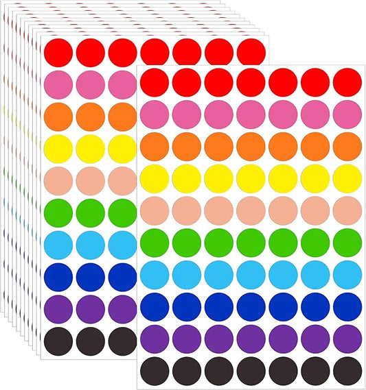 1260 PCS Colored Dot Stickers,3/4" Colored Circle Stickers,10 Color Style Sticky Dots,Garage Sale Price Stickers,Round Color Coding Dot Labels Circle Labels