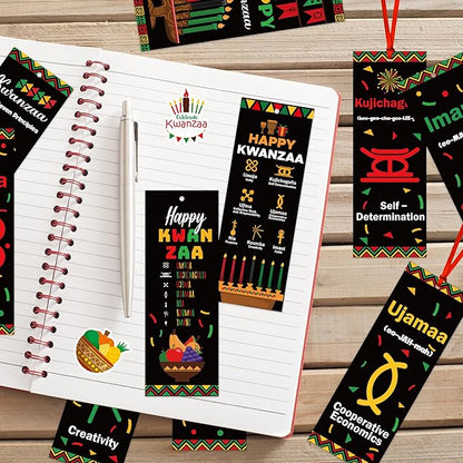 Haooryx Happy Kwanzaa Bookmarks - 120Pcs African Traditional Heritage Kwanzaa Festival Bookmark Kwanzaa Book Marks for Home Kwanzaa Holiday Party Celebrates Decoration Classroom Inspirational Supplies