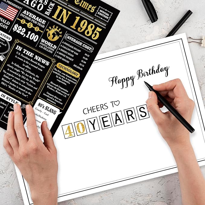 Jumbo 40th Birthday Gift for Him Her, Happy 40th Birthday Card for Women Men, Funny 40 Year Old Birthday Greeting Card for Mom Dad, Vintage 40 Birthday Decorations for Husband Wife