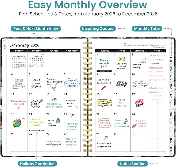 2026 Planner, Weekly and Monthly Planner for Women, January 2026 to December 2026, Pretty Hardcover 2026 Calendar Planner Book with Tabs, Inner Pocket, Spiral Bound, Perfect Office Home School Supplies - 6.3" x 8.5", Twilight Serenade