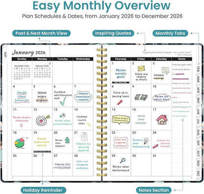 2026 Planner, Weekly and Monthly Planner for Women, January 2026 to December 2026, Pretty Hardcover 2026 Calendar Planner Book with Tabs, Inner Pocket, Spiral Bound, Perfect Office Home School Supplies - 6.3" x 8.5", Twilight Serenade