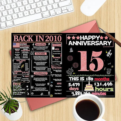 Joycard 15th Anniversary Card for Women, Crystal Wedding Card for Wife, Sweet Marriage Decorations Gifts for Couple, Perfect for Her on Anniversary Day, Back in 2010