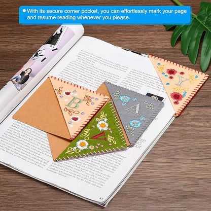 PATIKIL Personalized Embroidered Corner Bookmark, Cute Flower Felt Stitched Triangle Book Mark Page Marker for Women Men Book Lovers Teachers, Pink, Letter W