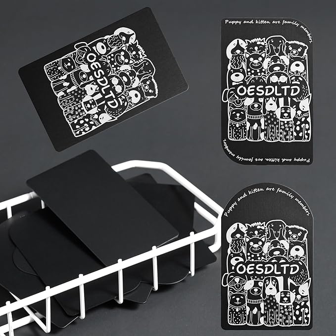 Thick Aluminum Metal Business Cards Anodized Aluminum 86 X 54 X 0.8mm 15 pcs Include Protector Sleeves (Different Shapes Black)