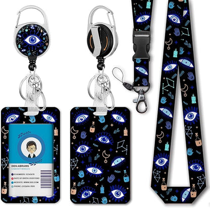 ID Badge Holder with Breakaway Lanyard, Retractable Badge Reel Heavy Duty, Cute Funny Evil Eye Lanyards for ID Badges Ajustable, Teacher Nurse Work Office Gifts