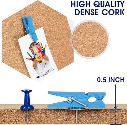 10 Pack Cork Bulletin Board Hexagon - Decorative Display Boards, 1/2" Thick Self-Adhesive Cork Board Tiles for Home Office Decor, School Message Board (10 Pcs)