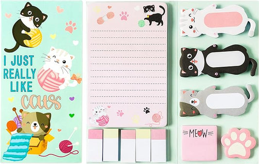 I Just Really Like Cat Sticky Notes Set, 550 Sheets, Cute Cat and Paw Shaped Self-Stick Notes Pads Animal Divider Tabs Bundle Writing Memo Pads Back to School Office Supplies Small Gift