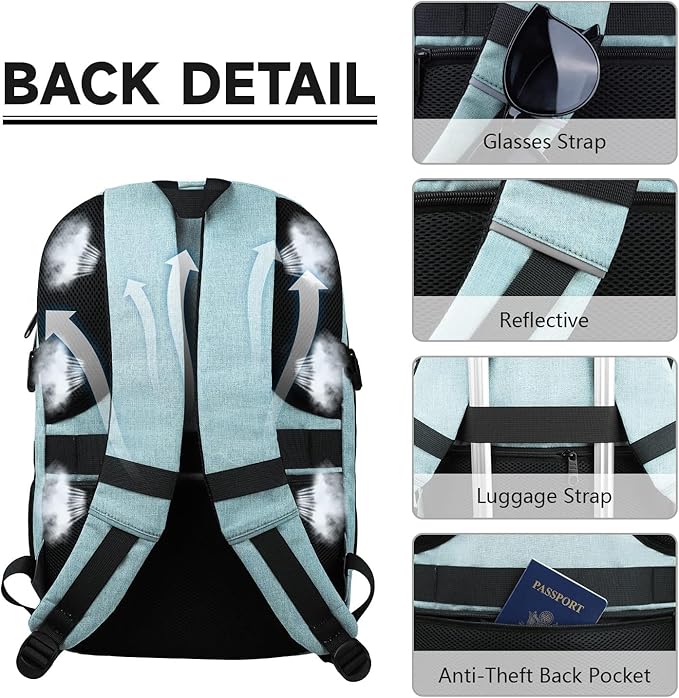 Lapsouno Business Laptop Backpack, Travel Laptop Backpack, Backpack, Anti Theft Sturdy 15.6 Inch TSA Friendly with USB Port, Water Resistant College School Computer Bag Gifts for Men Women,Lake Green