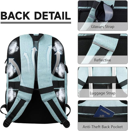 Lapsouno Business Laptop Backpack, Travel Laptop Backpack, Backpack, Anti Theft Sturdy 15.6 Inch TSA Friendly with USB Port, Water Resistant College School Computer Bag Gifts for Men Women,Lake Green