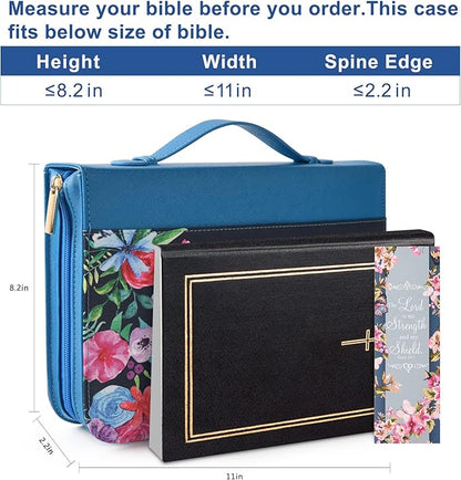 Bible Covers Case for Women Large Leather Bible Carrying Cases Holder Pink 10.8"x7.8"x2" Floral Bible Carrier Tote Bags with Bookmarks Handles Pockets Christian Bible Book Accessories Gifts