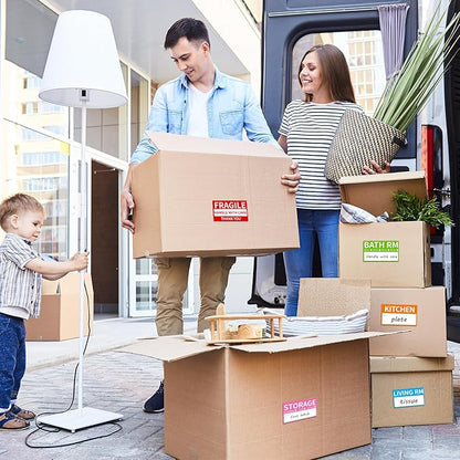 680 Home Moving Labels, 3.4 x 2 inches, 8-Color Coded Packing Box Stickers with Fragile and Blank Customizable Labels