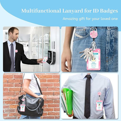 Lanyards for Id Badges, Cute Funny Badge Holder with Retractable Reel Clip, Work Name Tags Keychain Lanyard ID Card Protector Cover Case for Women Teacher Nurse Nursing Doctor Office