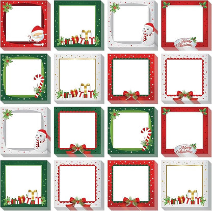 16 Pieces Christmas Sticky Notes Christmas Design Self-Adhesive Note Pads Christmas Sticky Memo Notes for School Office Home Supplies Students Teachers Present