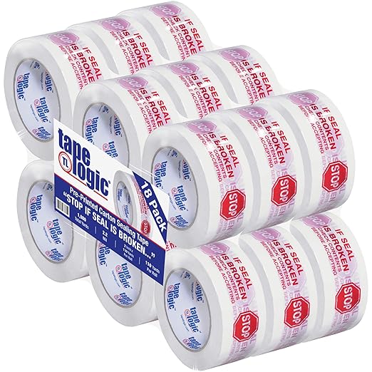 Aviditi Tape Logic 2 Inch x 110 Yard 2.2 Mil Red/White, Heavy Duty Packing Tape, "Stop If Seal is Broken" 18 Pack, Perfect for Packing, Shipping, Moving, Home and Office