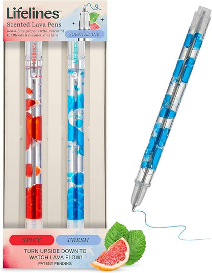 Lifelines Scented Lava Gel Pen Set, 2-Pack (Blue & Red) - 0.7mm Colored Gel Pens Infused with Scented Essential Oil Blends & Mesmerizing Lava - School Supplies for College Kids & Adults