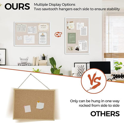 Fun Memories Cork Board Bulletin Board for Office, 20" x 30" Oak Wooden Framed Corkboard, Wall Mounted Notice Pin Board for School Home & Office, White