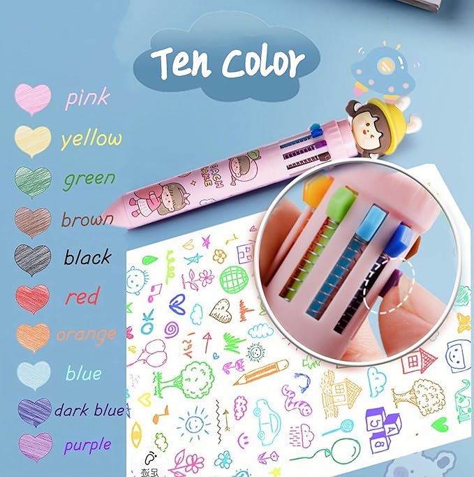 6pcs Kawaii Pens with 1 Cute Keychain Great gift for Girls Stress Relief Pen Cartoon Ballpoint Pen for Office Back to School Supplies Students Gift