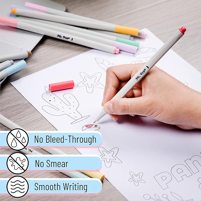 Mr. Pen- Fineliner Pastel Pens, 12 Pack, Pastel Colors, No Bleed Fine Point Pen, No Smudge Fine Tip Markers, Bible / Journal Pens, Drawing / Note Taking Pen