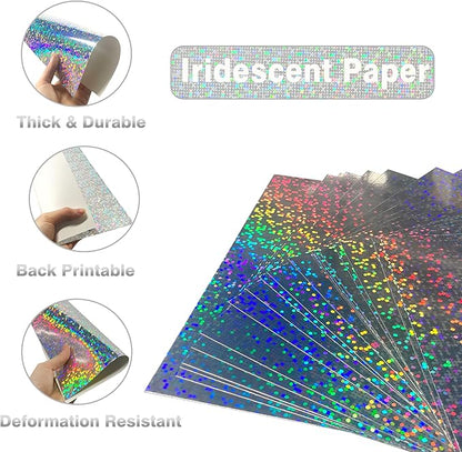 Holographic Cardstock Paper 8.5x11, Glitter Shiny Iridescent Mirror Paper, Foil Metallic Paper for Crafts, Scrapbook, Birthday, Card Making, Party Decors (Pixel Silver, 250Gsm, 20 Sheets)