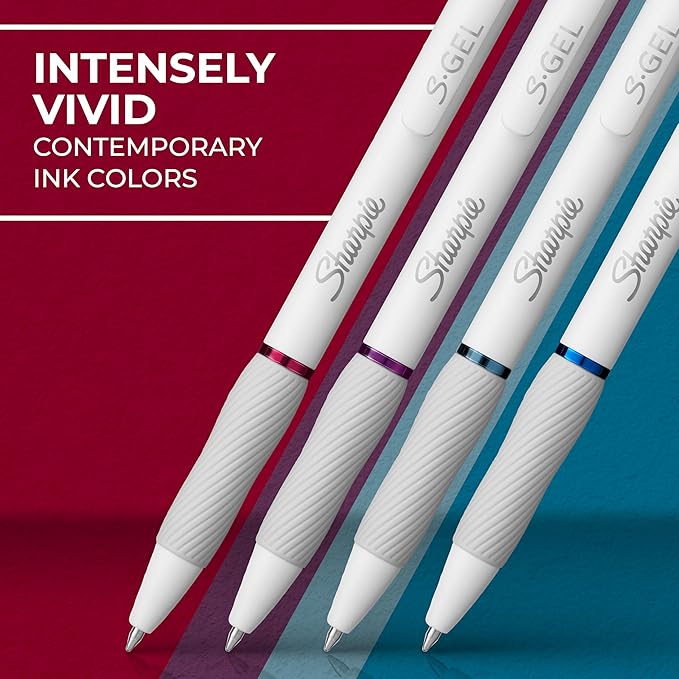 SHARPIE S-Gel Pens, Fashion Barrel Gel Pens, Pearl White Body, Medium (0.7mm) Point, Bold Jewel Color Assortment, 4 Count (Pack of 2)