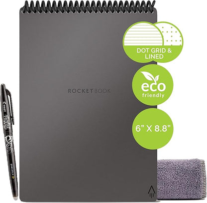 Rocketbook Smart Reusable Notebook, Flip Executive Size Spiral Notebook, Gray, (6" x 8.8"")