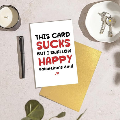 Rude Valentine's Day Card, Funny Valentines Card for Him, Naughty Valentines Day Card for Boyfriend Husband, This Card Sucks But I Swallow