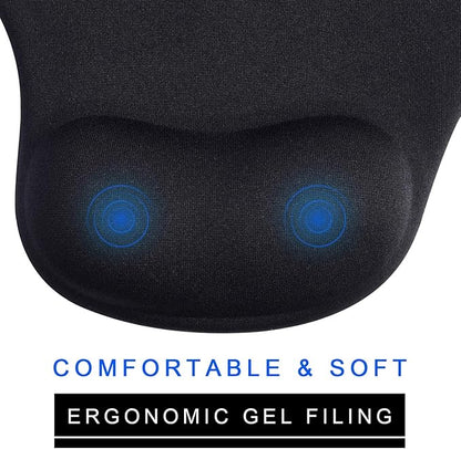 JIKIOU Mouse Pad, 2 Pack Ergonomic Mouse Pads with Comfortable Gel Wrist Rest Support and Lycra Cloth, Non-Slip PU Base for Easy Typing Pain Relief Durable and Easy to Clean Small Black