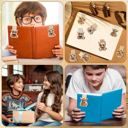 Highland Cow Magnetic Bookmark - 6 Pcs Funny Animal Book Mark Magnets Cute Cow Bookmarks Magnetic Floral Magnets Bookmark Page Clip Gift for Book Lovers Students Teacher Reading Book Marks