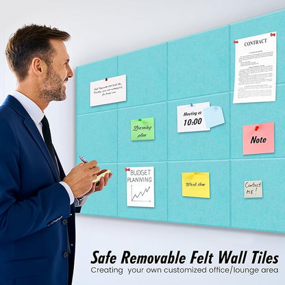 Felt Bulletin Board Felt Wall Tiles 12 Pack- 47"x35" Large Cork Board/Cork Tiles Alternative Safe Removable Felt Boards for Walls Felt Board for Office Felt Pin Board Baby Blue