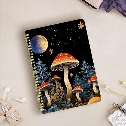 Cute Spiral Notebook journal B5 Aesthetic Pretty Design for Women Girls Kawaii with Pocket, 10 x 7.2 inch, Lined, Moon Mushroom