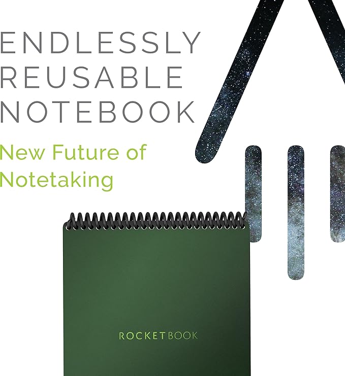 Rocketbook Smart Reusable Notebook, Flip Executive Size Spiral Notebook, Green, (6" x 8.8"")