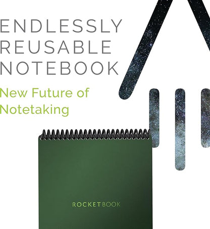 Rocketbook Smart Reusable Notebook, Flip Executive Size Spiral Notebook, Green, (6" x 8.8"")