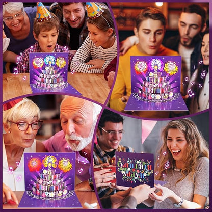 Birthday Cards Birthday Gifts for Women Flowers Fireworks Pop Up Cake Light and Music Happy Birthday Card