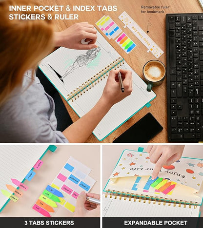 Spiral Notebook Journal for Women Men, 300 Numbered Lined Pages, College Ruled, A5 Hardcover Spiral Bound Notebook for School, Work, Note Taking Writing, Leather Spiral Journal Medium 5.9"x8.5"