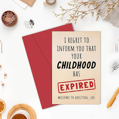 Funny 18th Birthday Card for Him Her, Humorous 18 Years Old Birthday Card for Son Daughter Sister Brother Best Friend, Your Childhood Has Expired