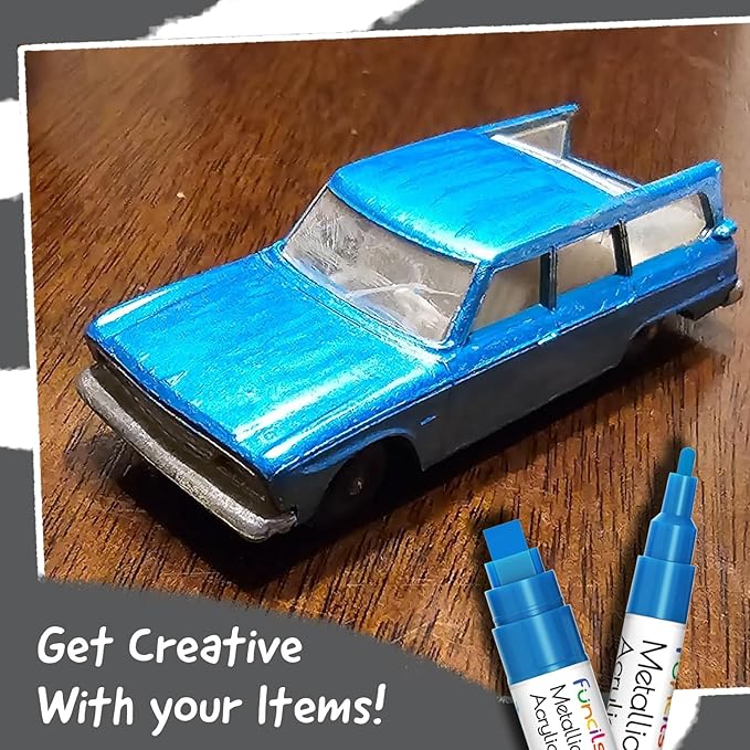 5 Metallic Acrylic Blue Paint Pen - Extra Fine Tip, Thin & Jumbo (1mm, 3mm, 6mm, 10mm, 15mm) - Blue Paint Markers for Metal, Fabric, Plastic, Canvas, Wood, Rock Painting, Glass, Permanent Marker