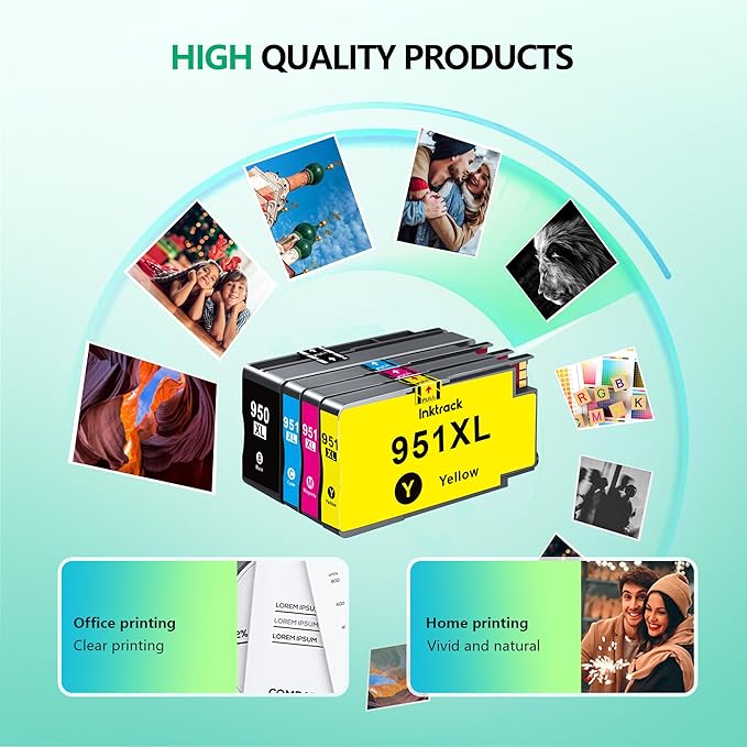 950XL 951XL Ink Cartridges Replacement for HP 950 951 Ink Cartridges Combo Pack for HP OfficeJet Pro 8600 8610 8620 8100 8630 8660 8640 8615 76DW 251DW Printer (Black Cyan Magenta Yellow)